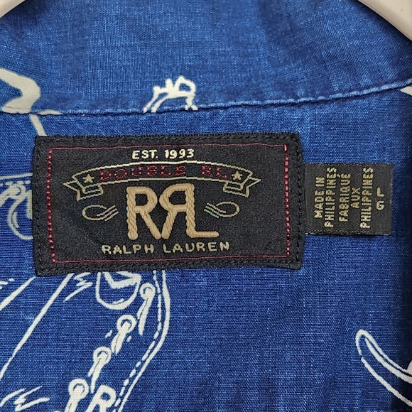 Ralph Lauren Double RL Blue Western Rodeo Camp Shirt Japanese Cotton Mens Size L - Picture 8 of 12